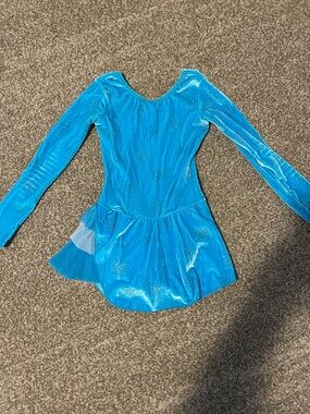 Blue Sparkle Girls' Long-Sleeve Ice Skating or dance Costume 6/7